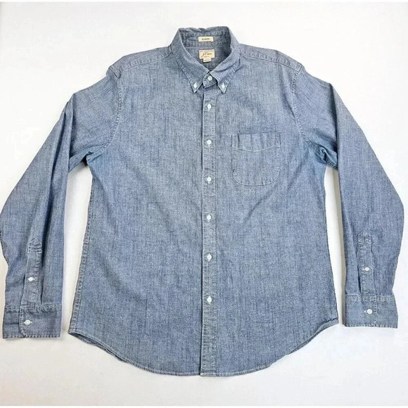 J. Crew Classic Stretch Size Large Mens Blue Denim Button Down Long Sleeve Shirt - Picture 1 of 9